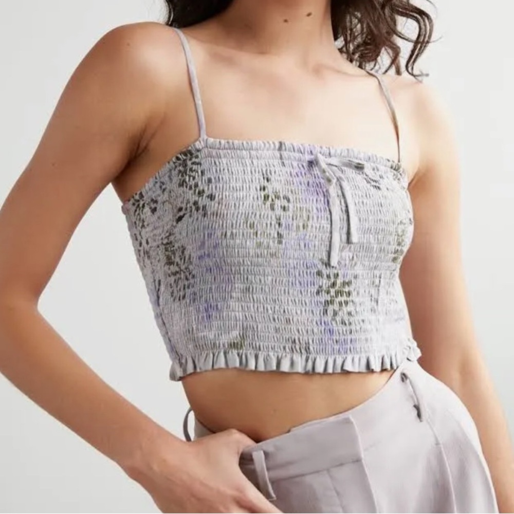 Gray and Purple Smocked Women's Top